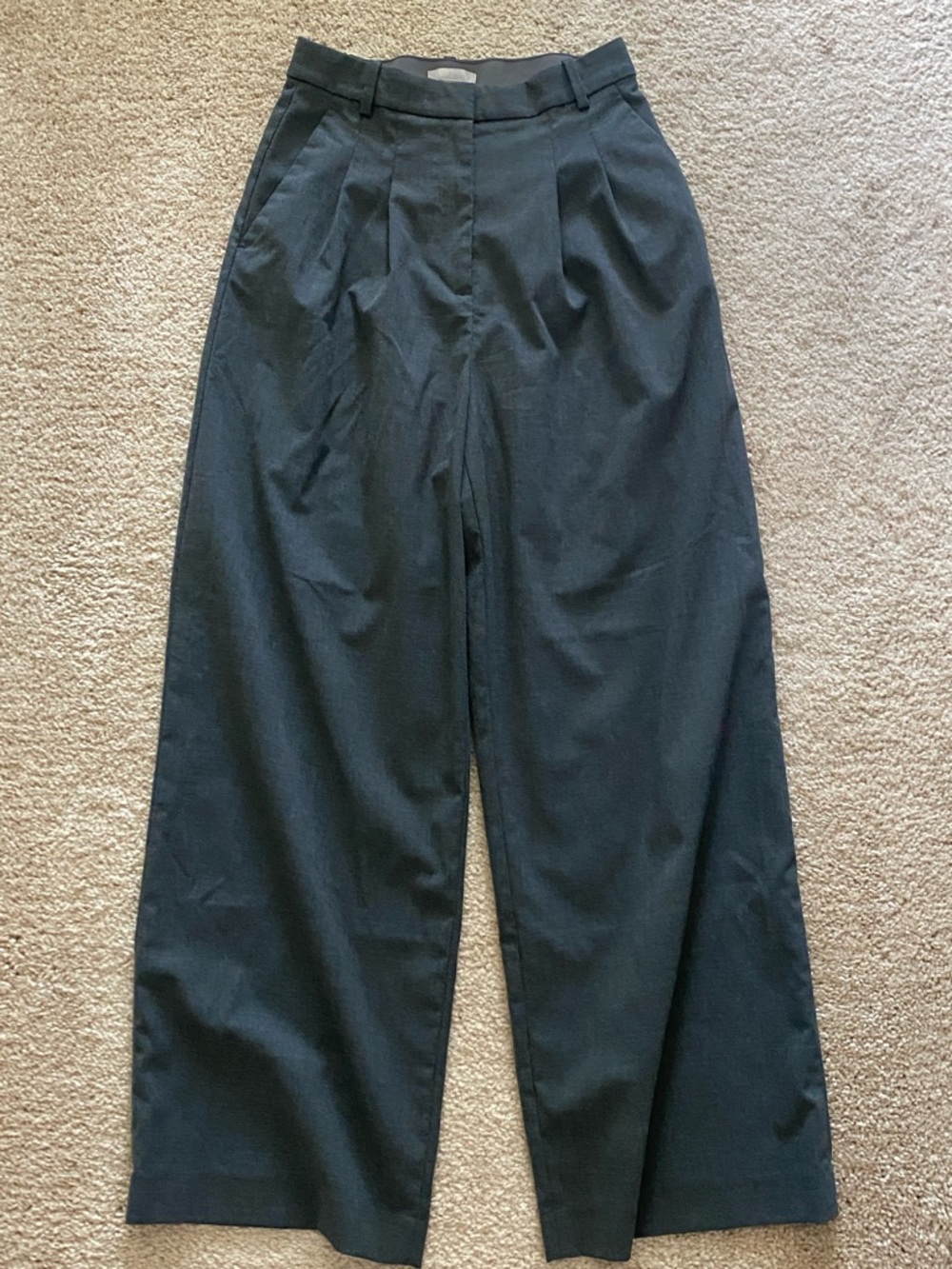 H&M Gray High-Waist Wide-Leg Trousers
